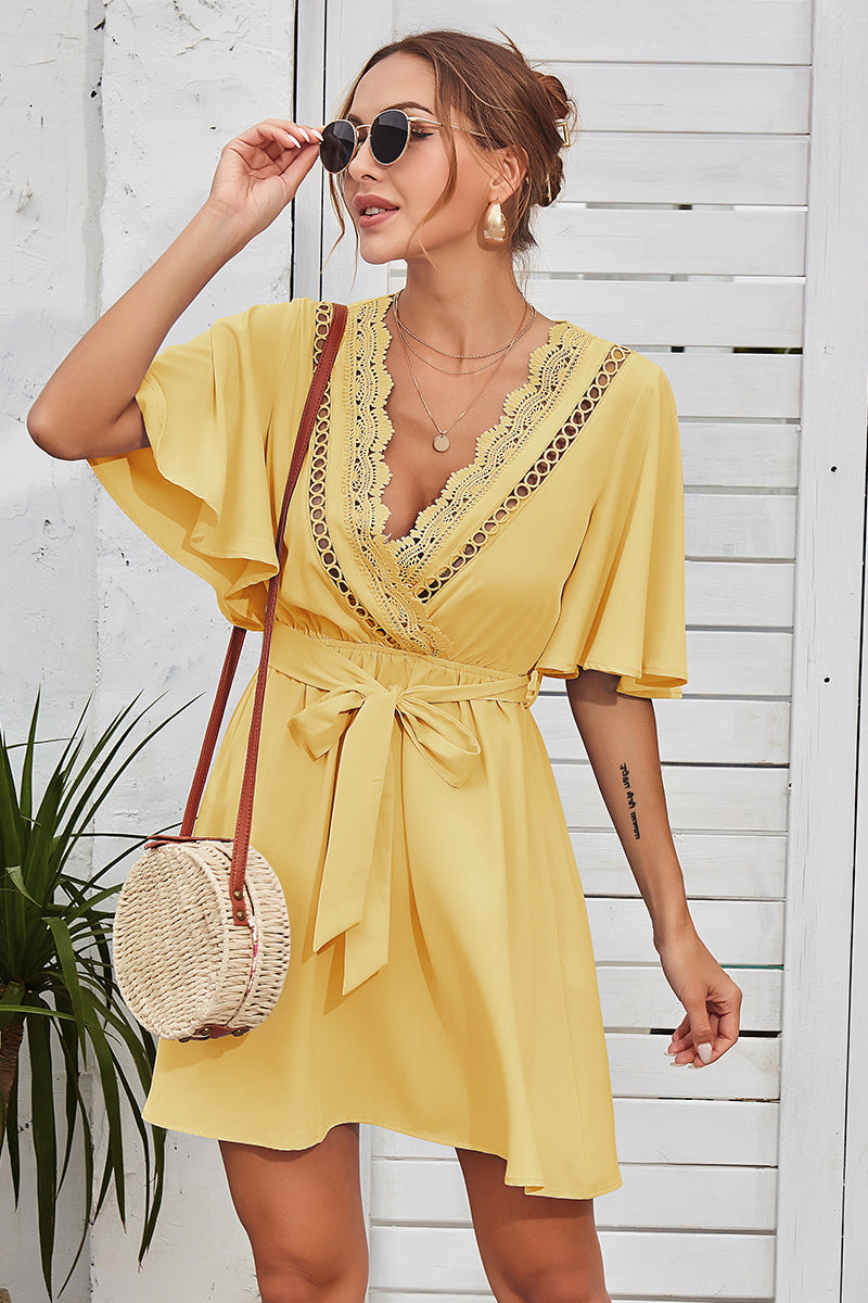 Laced Plunge Neck Dress