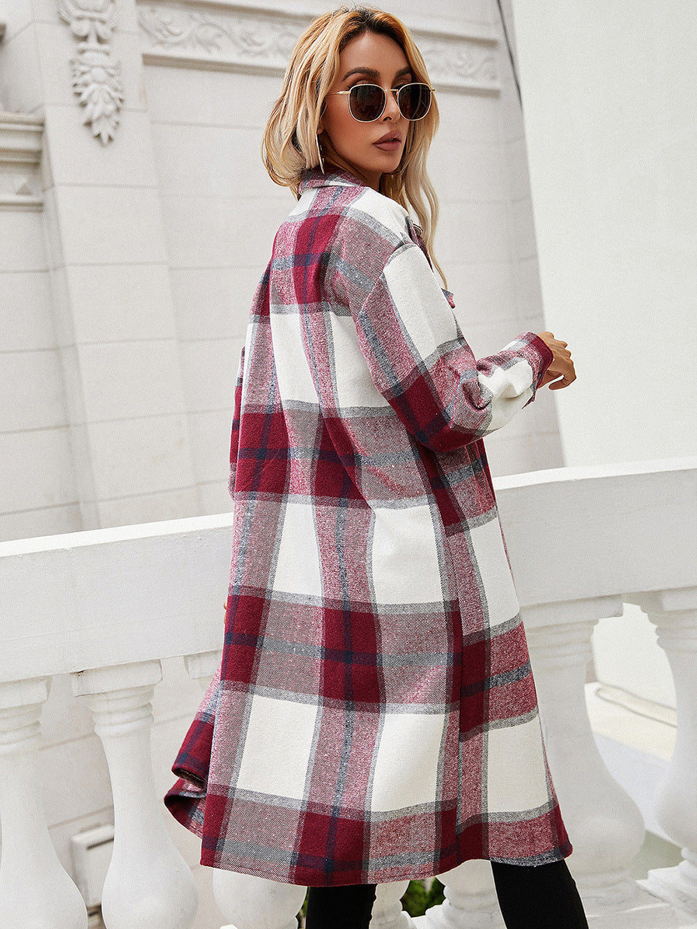 Plaid Button Down Collared Neck Shirt Jacket