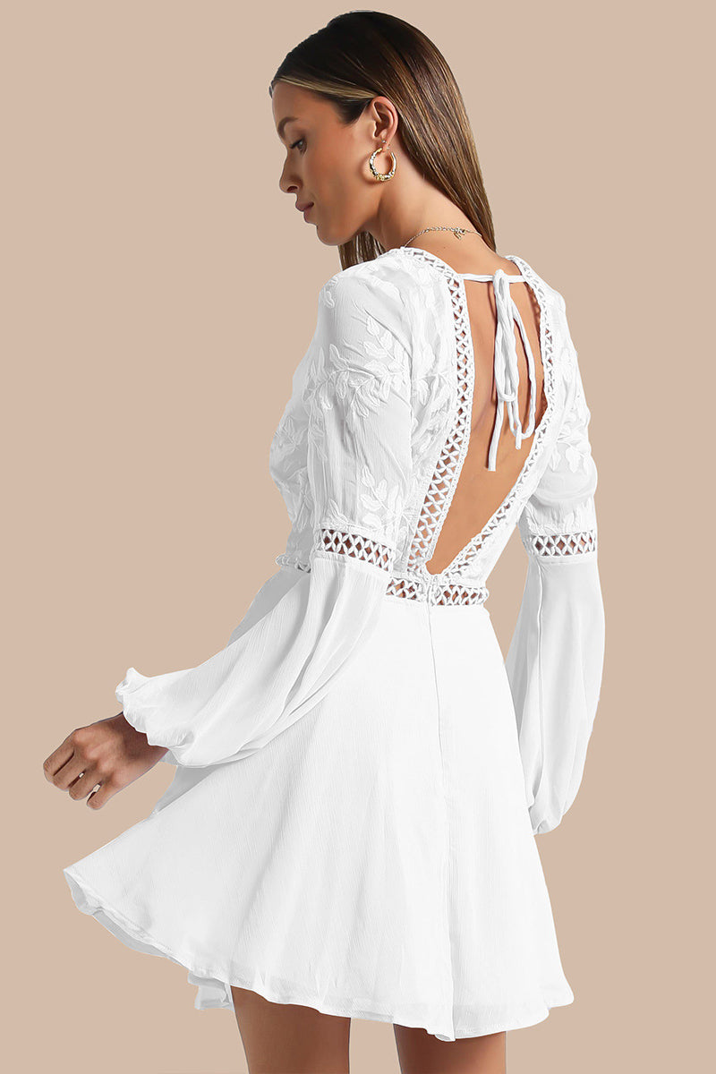 V Neck Flare Sleeve Mini Dress