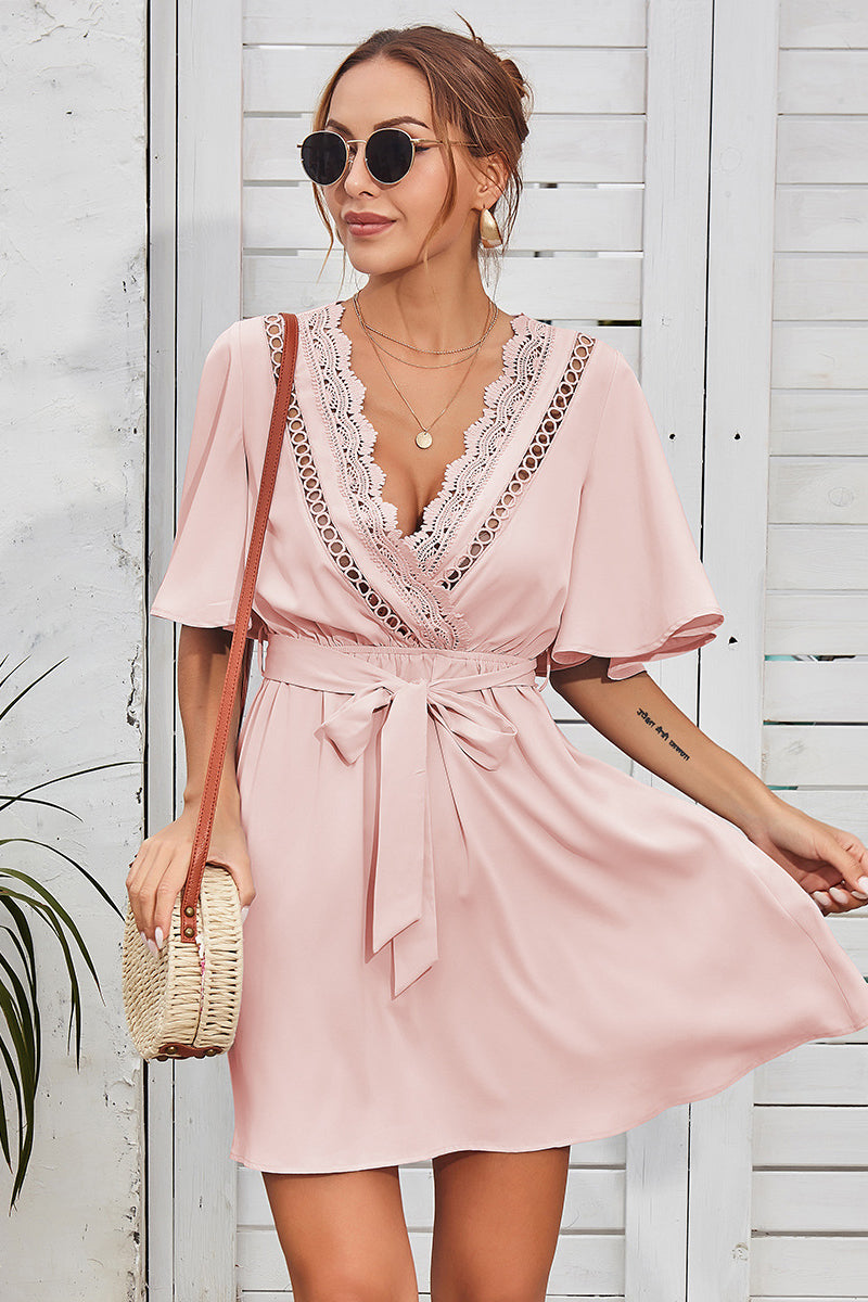 Laced Plunge Neck Dress