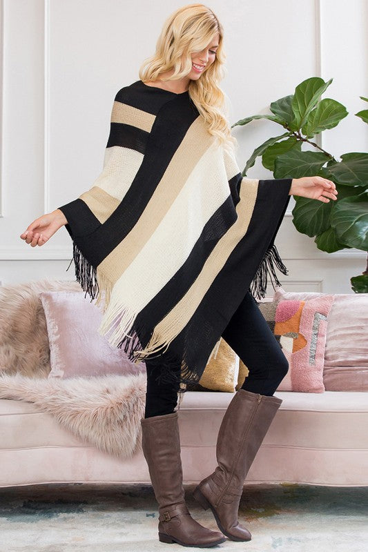 Bold Striped Poncho