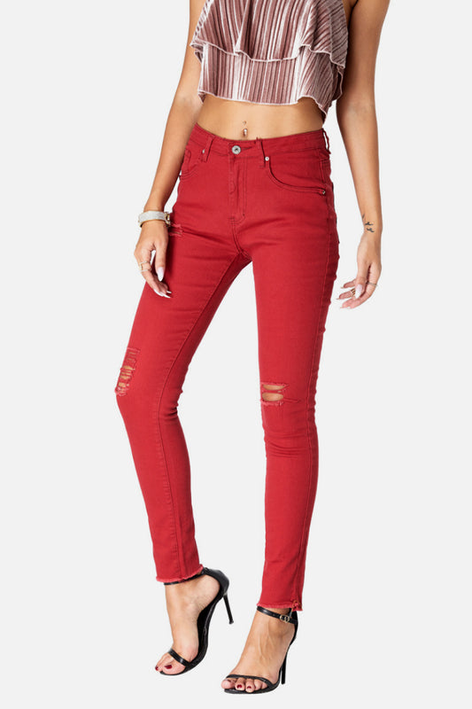 Distressed Red Jeans