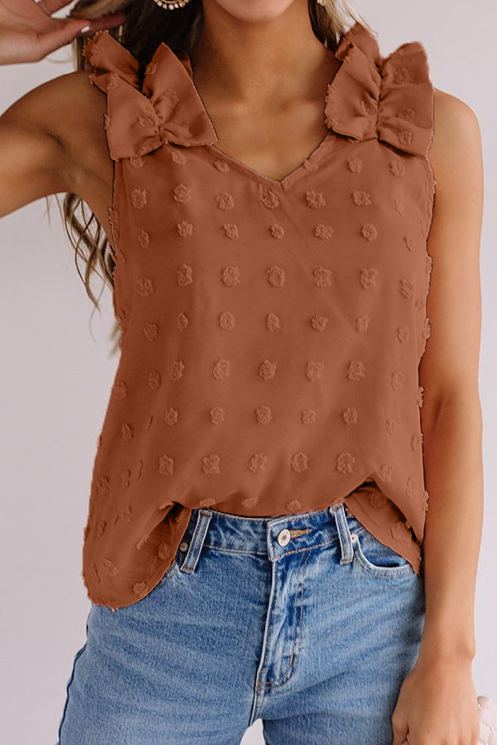 Swiss Dot Top With Ruffled Straps