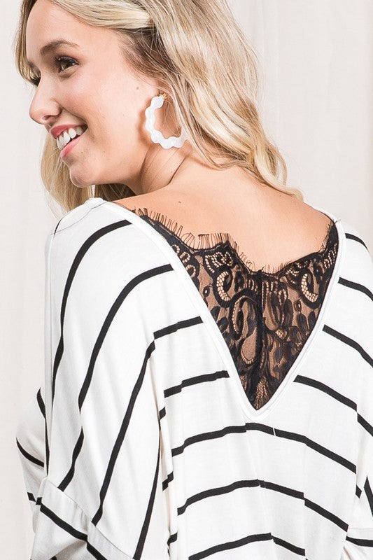 Stripe Tunic Top with Lace Detail