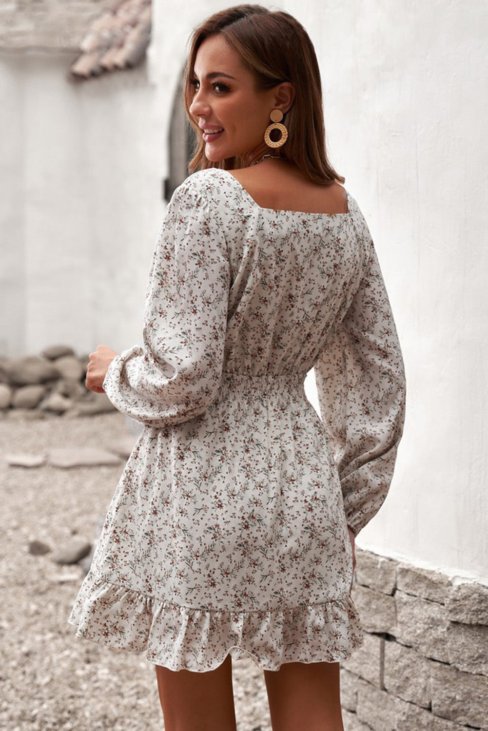 Elastic Waist Ruffled Floral Dress