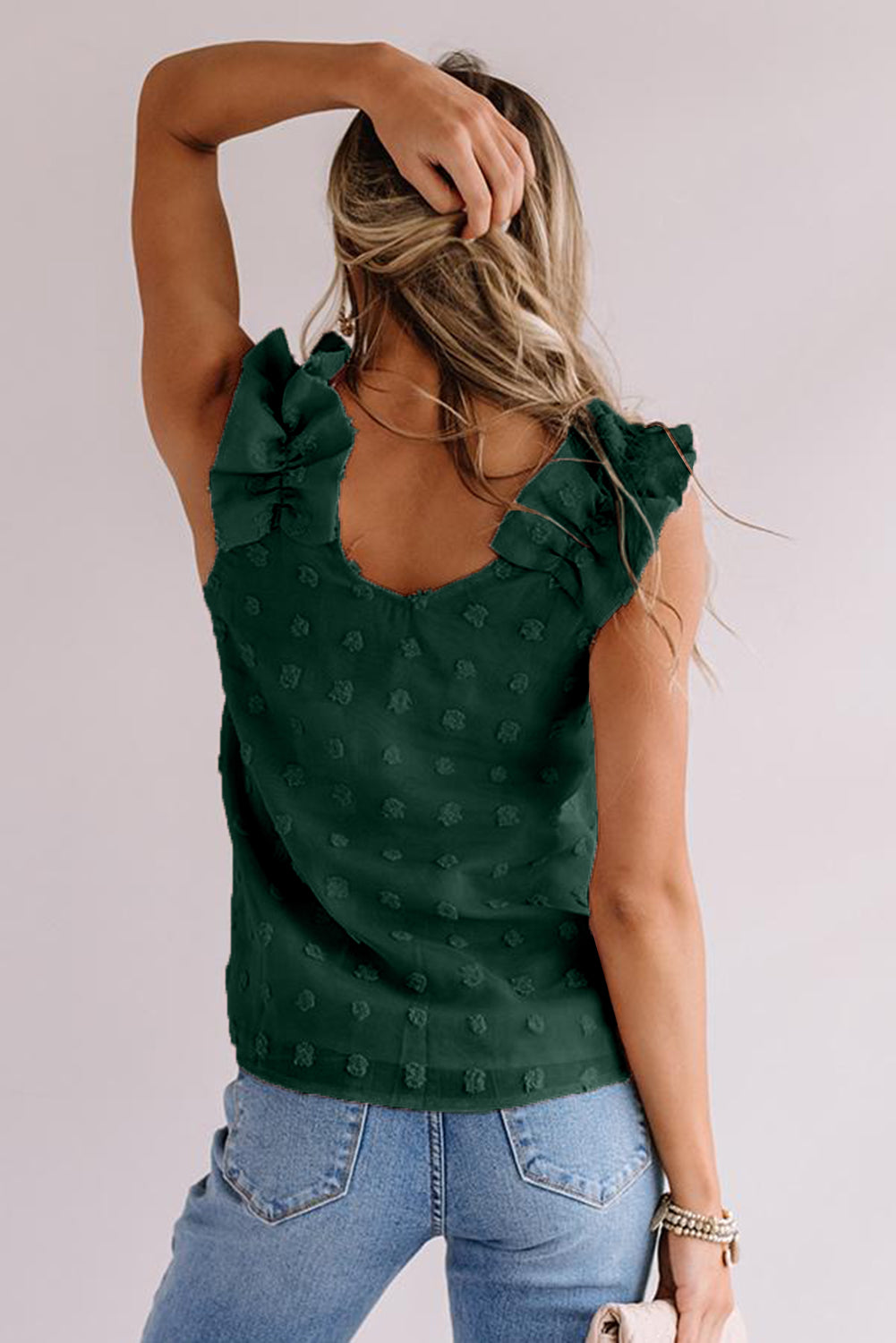 Swiss Dot Top With Ruffled Straps