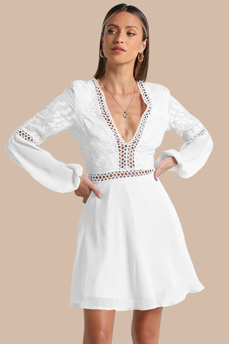 V Neck Flare Sleeve Mini Dress