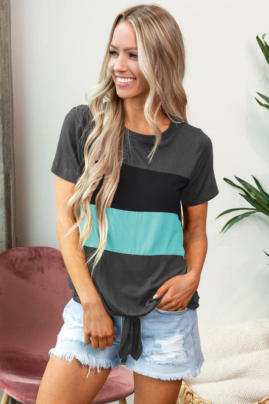 Color Block Panel Knotted T-Shirt