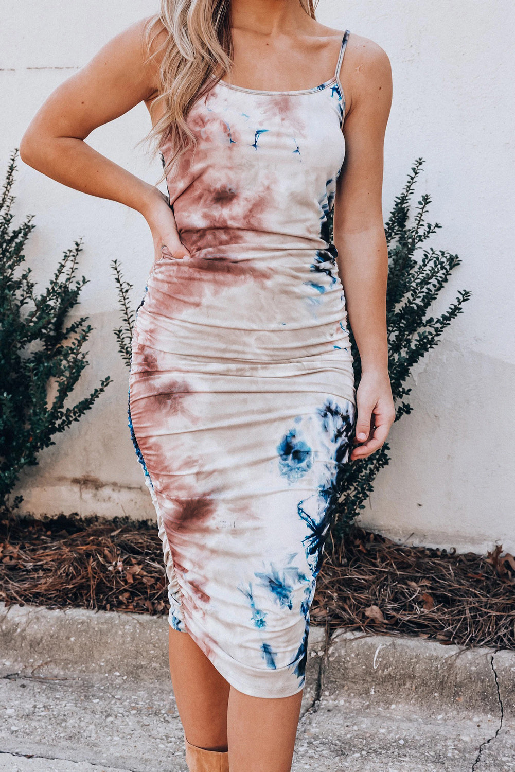 Spaghetti Straps Tie-dye Bodycon Midi Dress