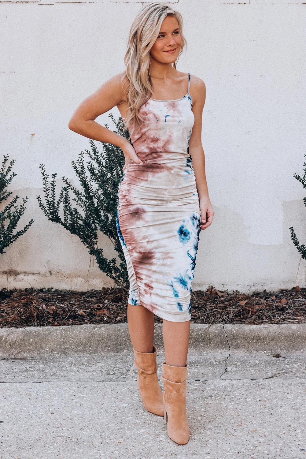 Spaghetti Straps Tie-dye Bodycon Midi Dress