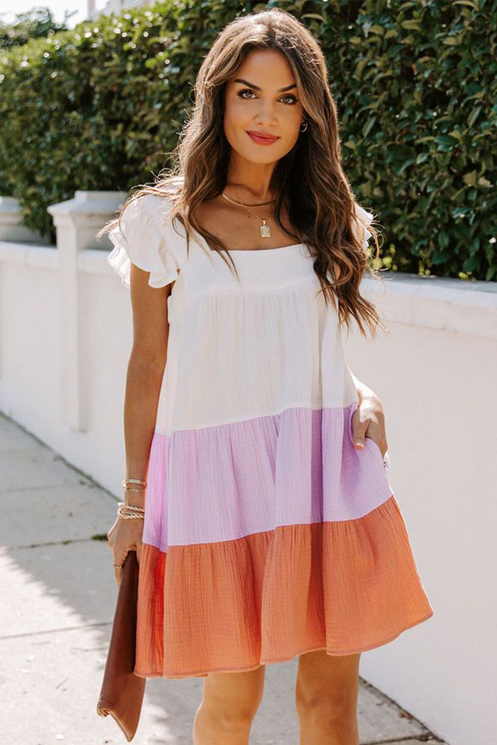 Multicolor Color Block Tiered Dress
