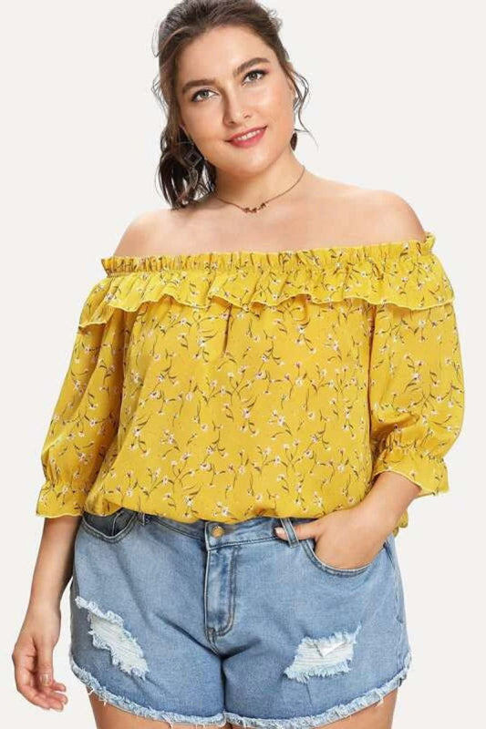 Plus Size Off Shoulder Bishop Sleeve Dress