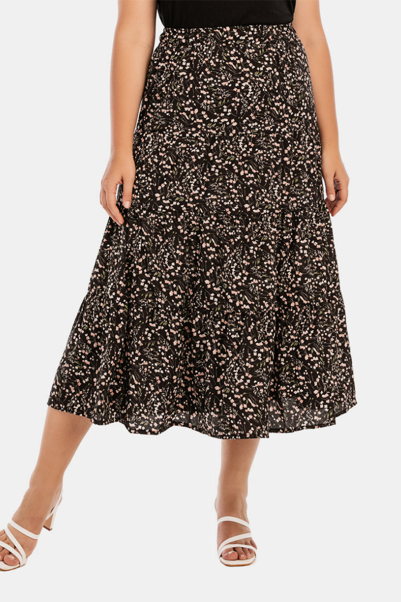 Plus Size Floral Tiered A Line Skirt