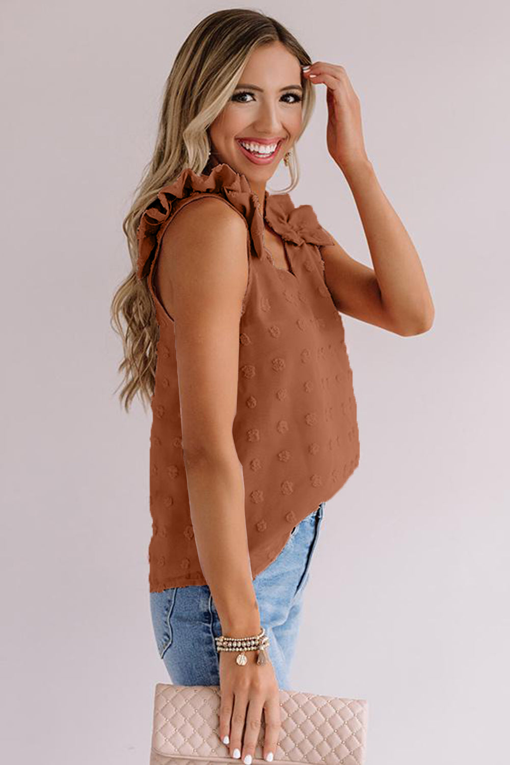Swiss Dot Top With Ruffled Straps