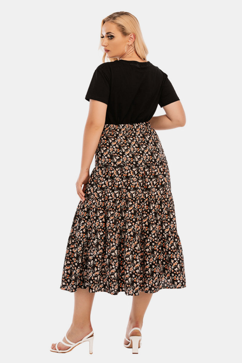 Plus Size Floral Tiered A Line Skirt