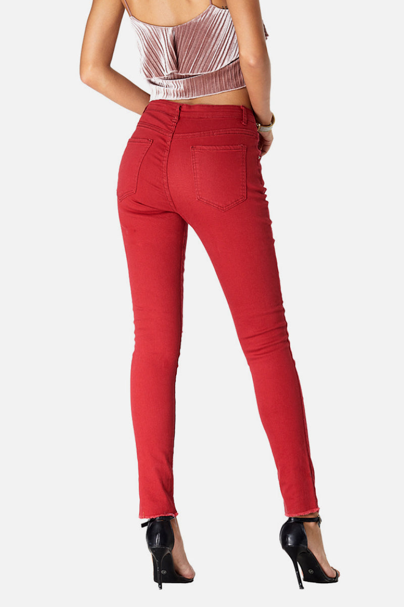 Distressed Red Jeans