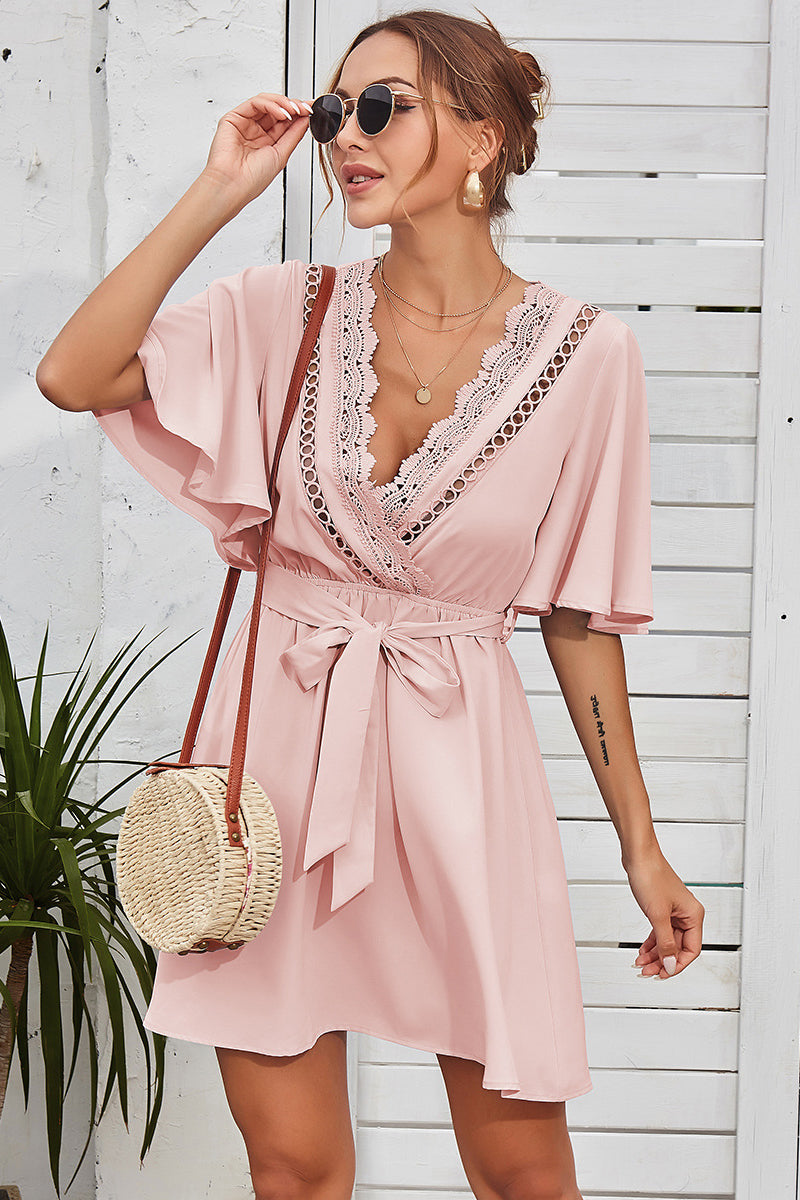 Laced Plunge Neck Dress