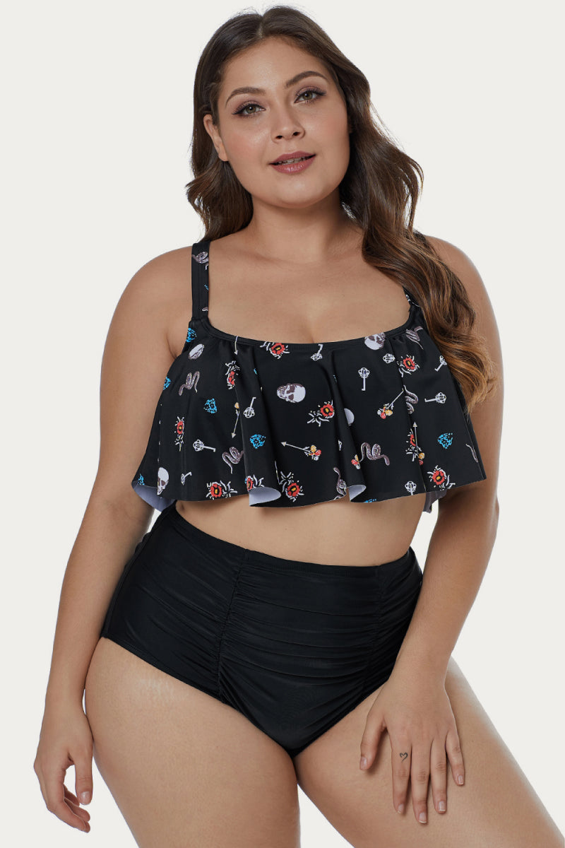Print Hammock Flounce Crop Bikini