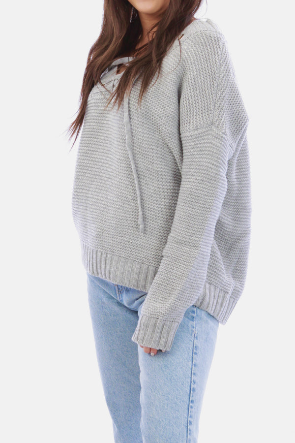 Lace Up Solid Shaker Knit Sweater