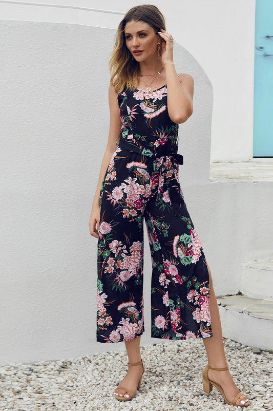 Floral Backless High Split Jumpsuit