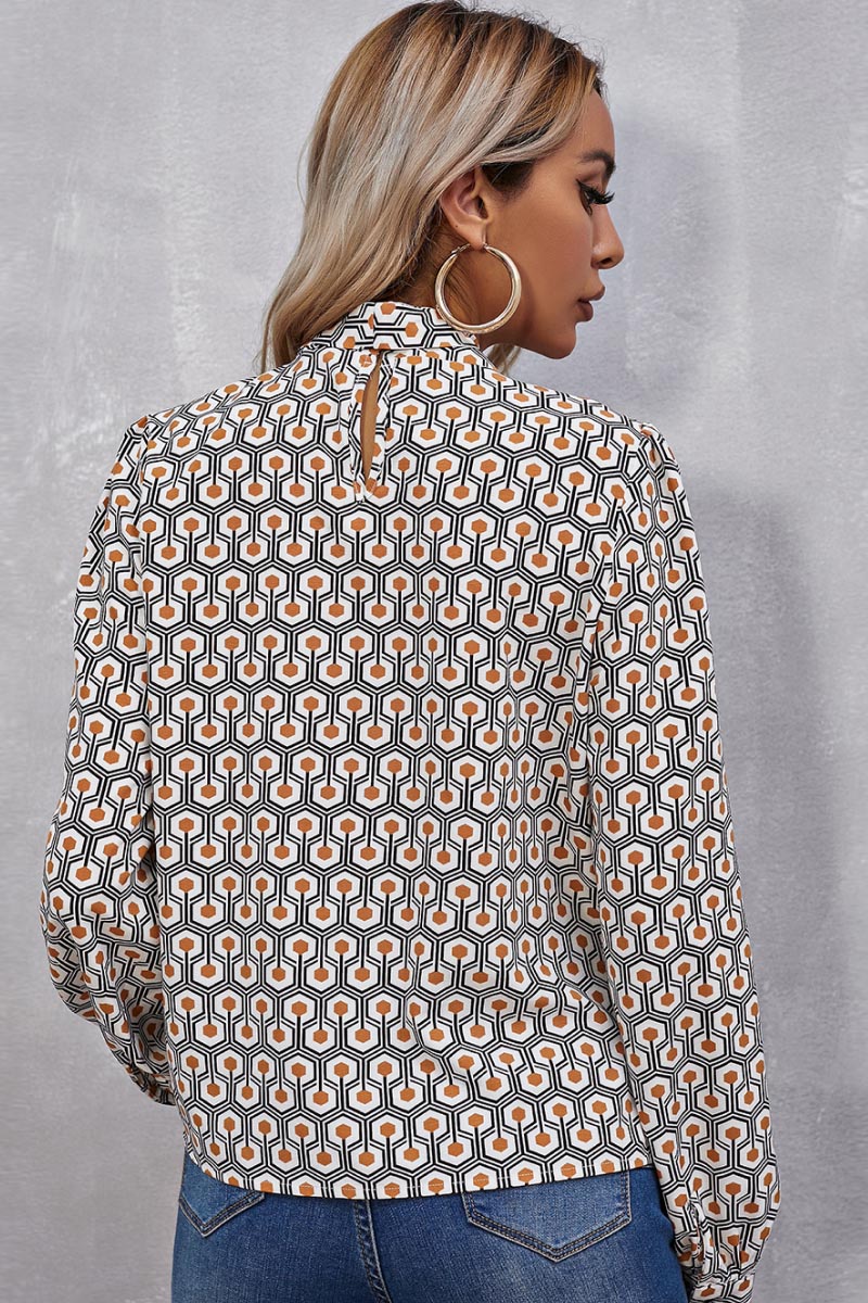 Floral Bow Tie Neck Ruffle Shirt