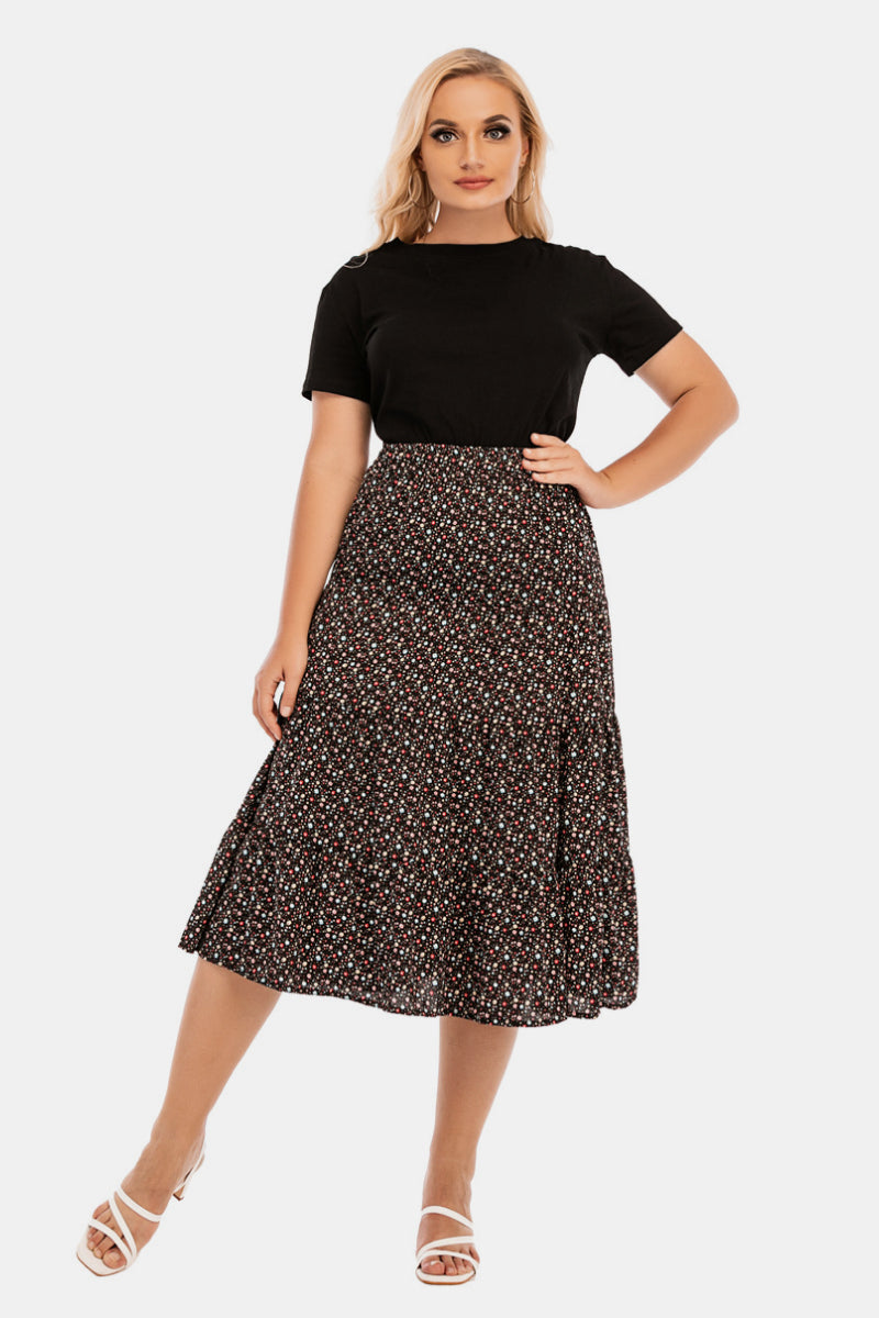 Plus Size Floral Tiered A Line Skirt