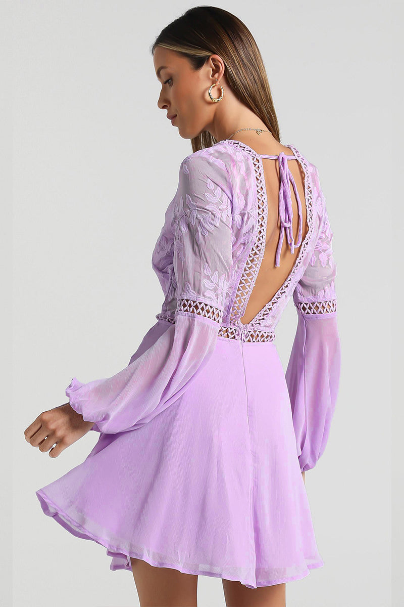 V Neck Flare Sleeve Mini Dress