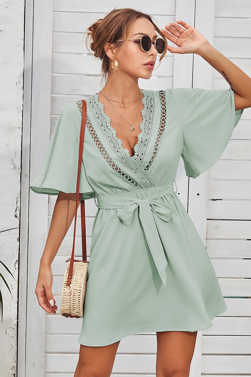 Laced Plunge Neck Dress