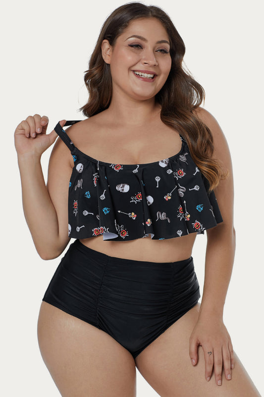 Print Hammock Flounce Crop Bikini