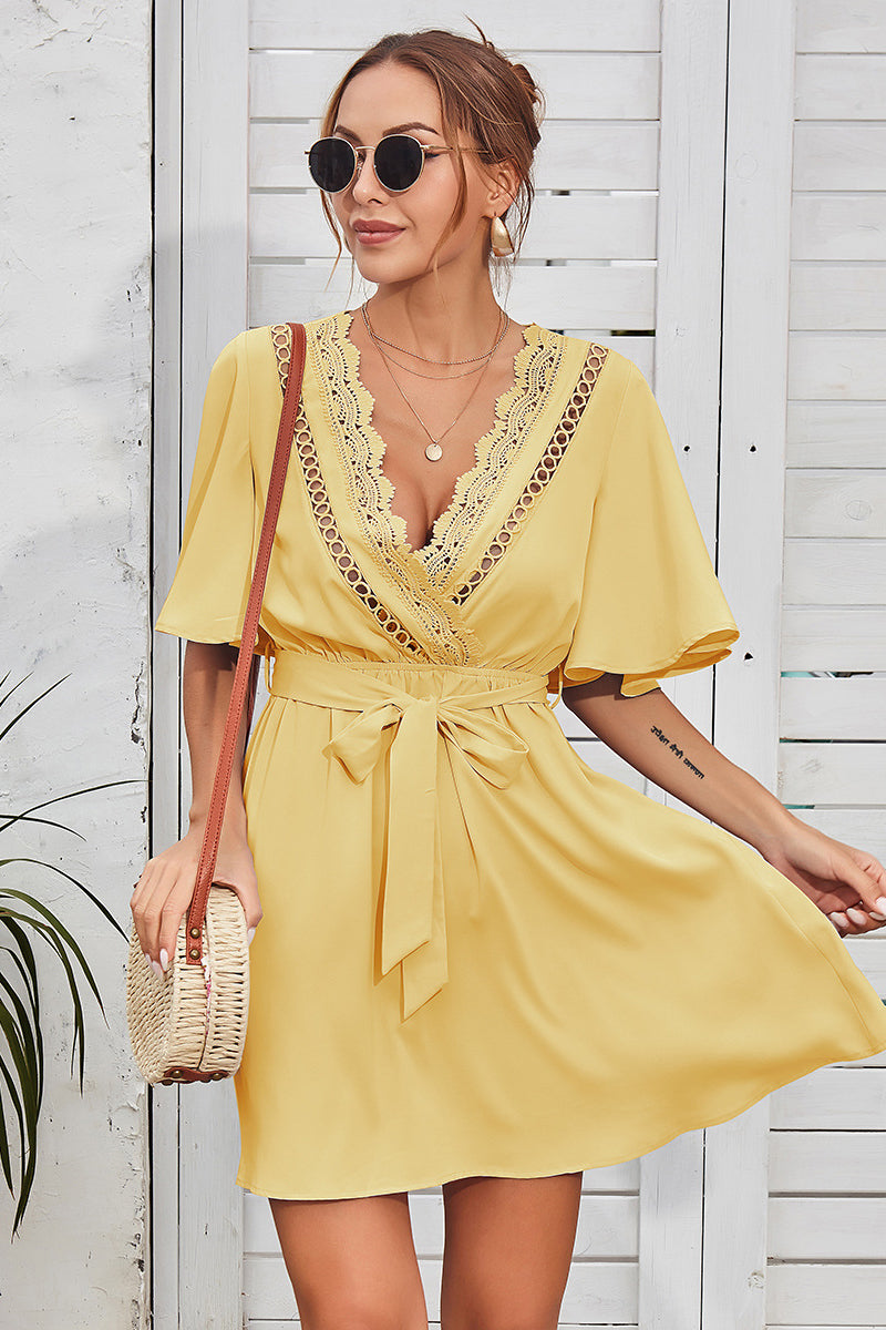 Laced Plunge Neck Dress