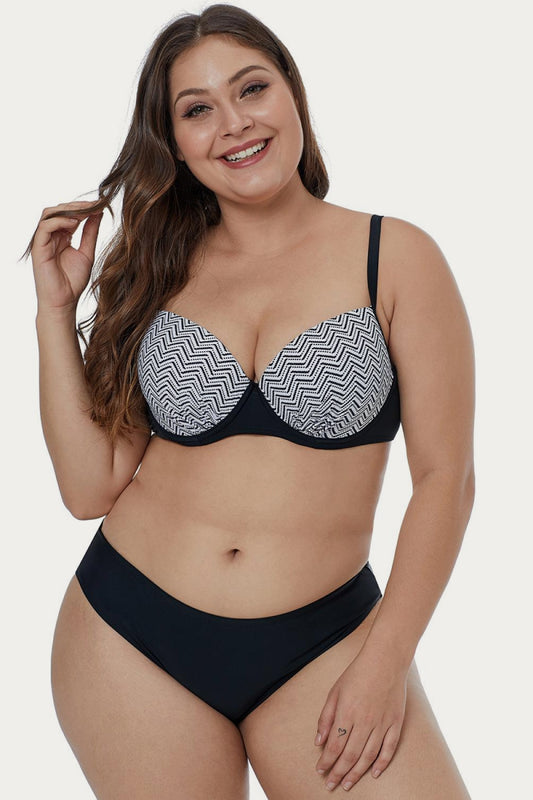 Waves Print Plus Size Bikini Swimwear
