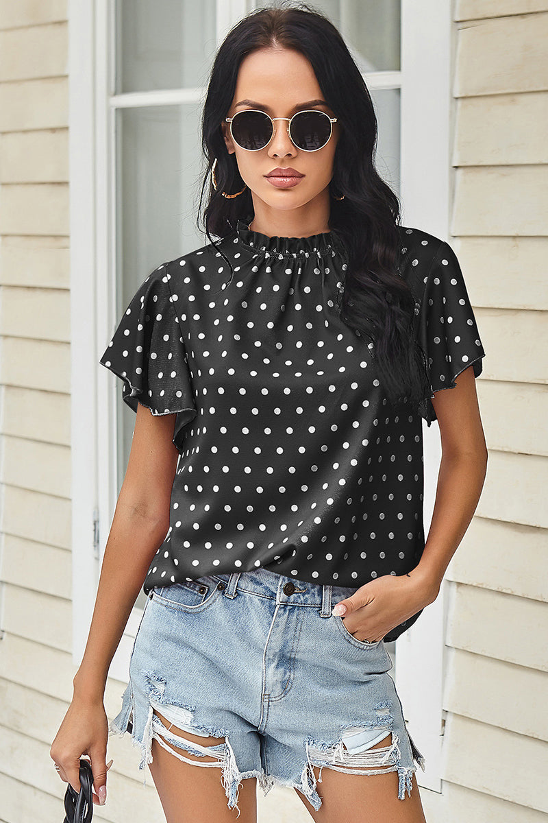 Polka Dot Butterfly Sleeves Shirt