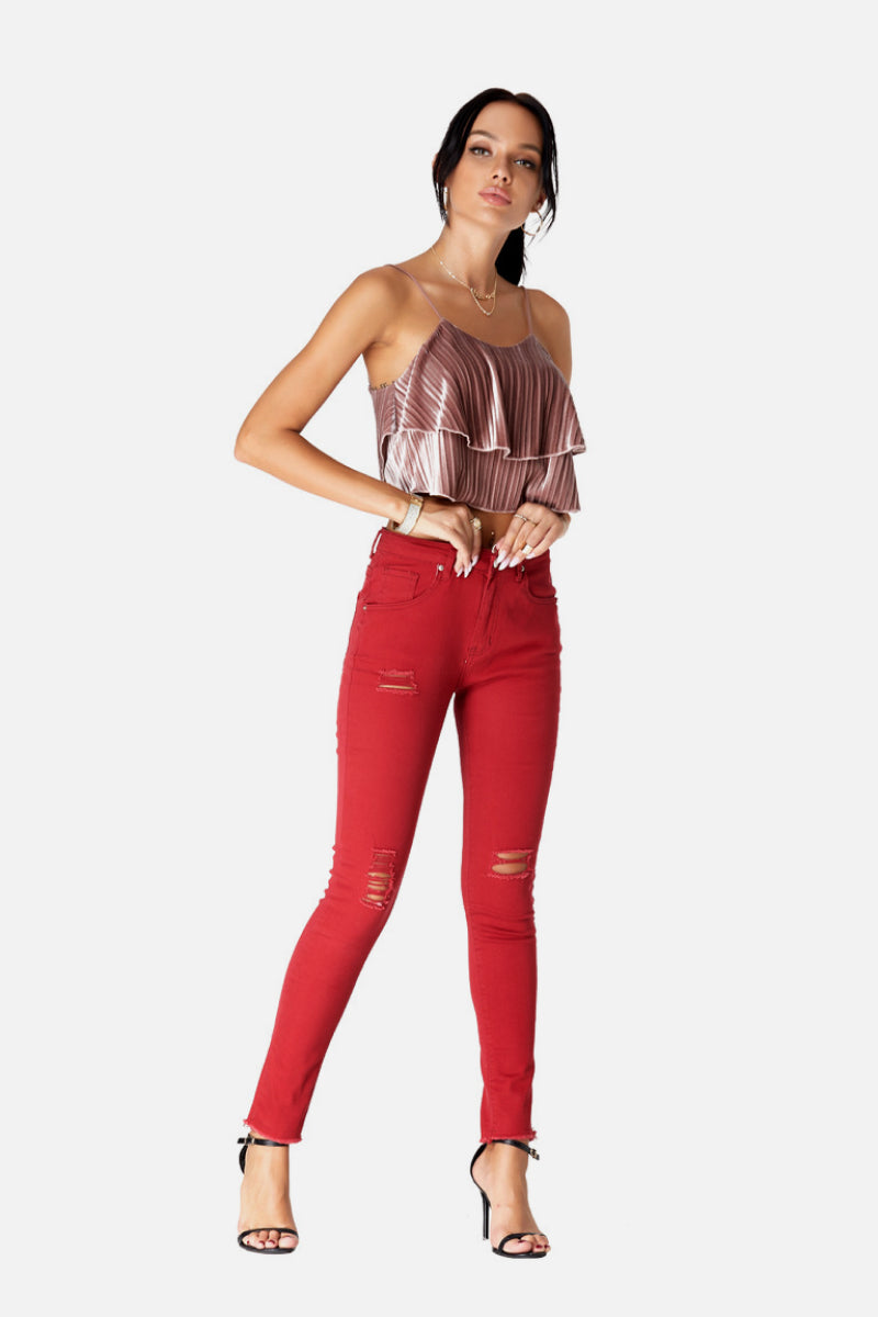 Distressed Red Jeans