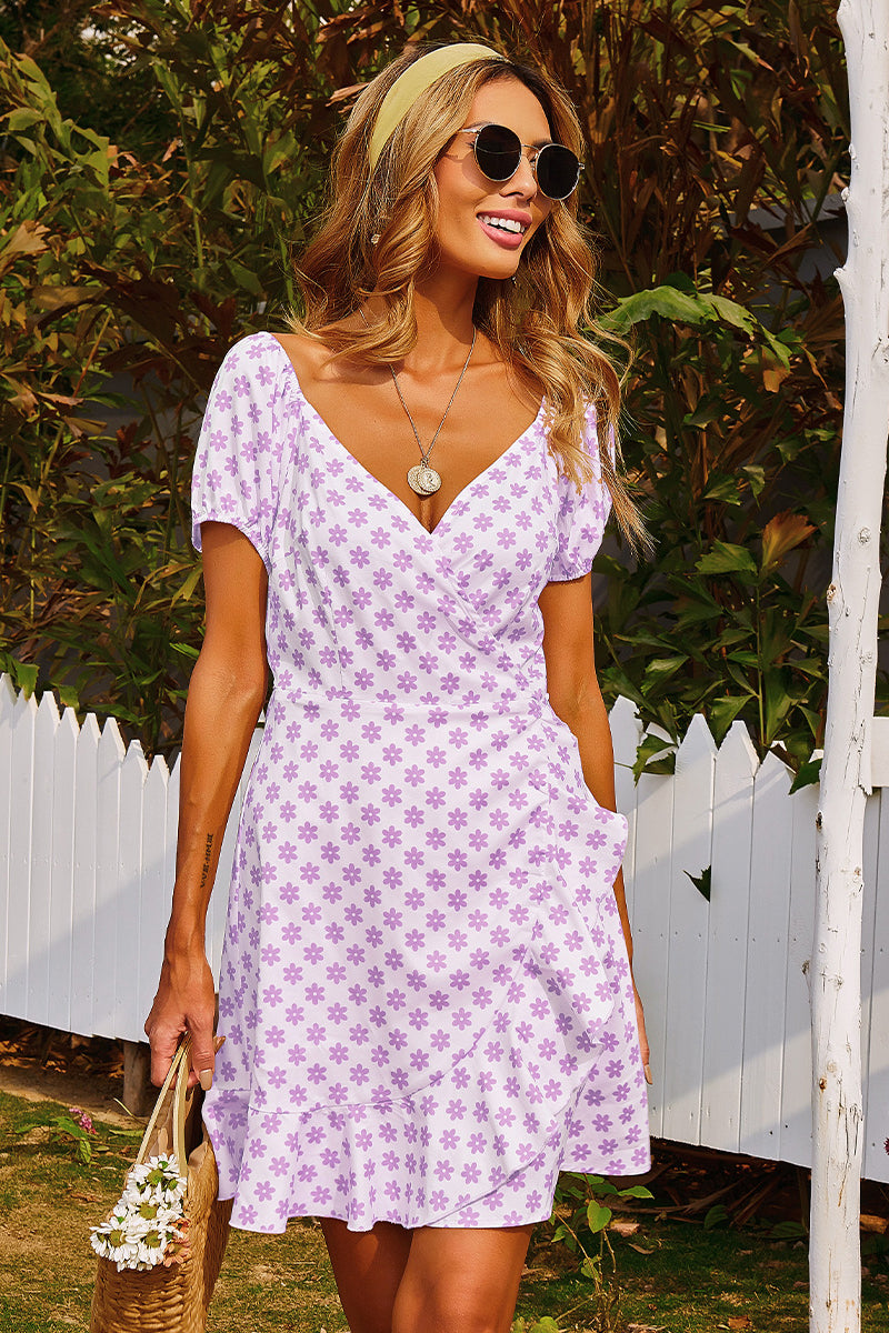 Floral Ruffled Wrap Dress