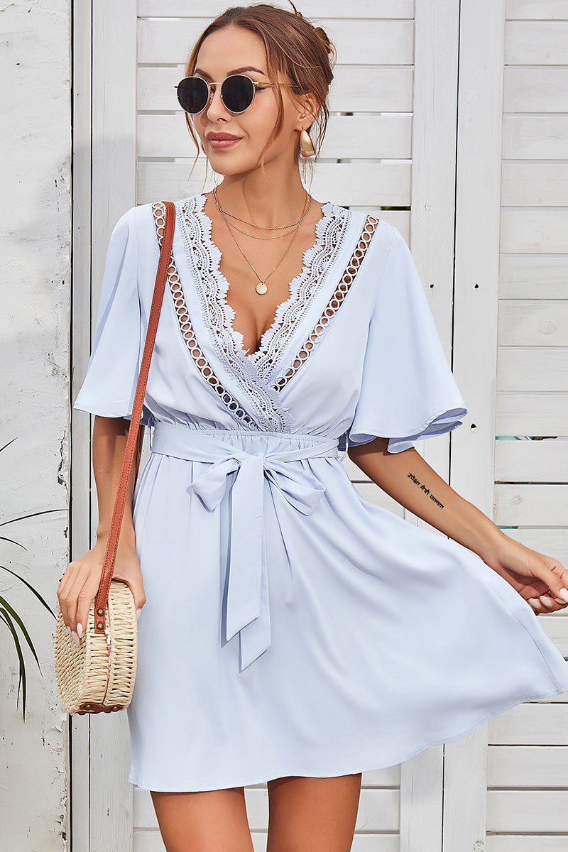 Laced Plunge Neck Dress